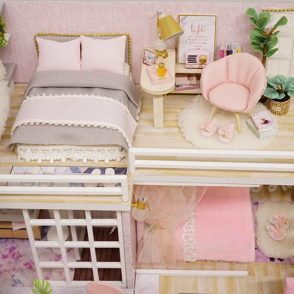 Теплые кукольные домики миниатюрная мебель Diy 3D деревянная дуплексная квартира миниатюрный кукольный домик игрушки для детей подарки на день рождения Каса