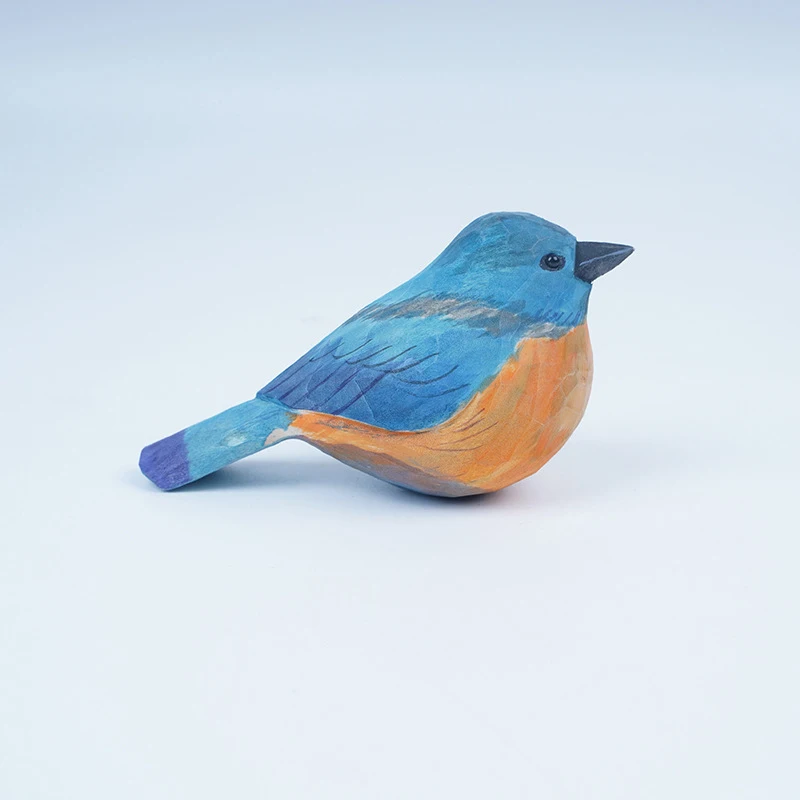 Nordic Style Little Fat Bird Handmade Robin Mountain Blue Robin Little Fat Bird Wood Carving Wood Carving Ornaments 