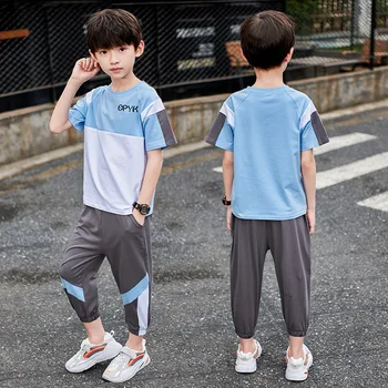 

2020 New Summer teenage Boys Print Letter Suit printed Cotton short t-shirts pant Sets Children's Clothing 8 10 12 14 years