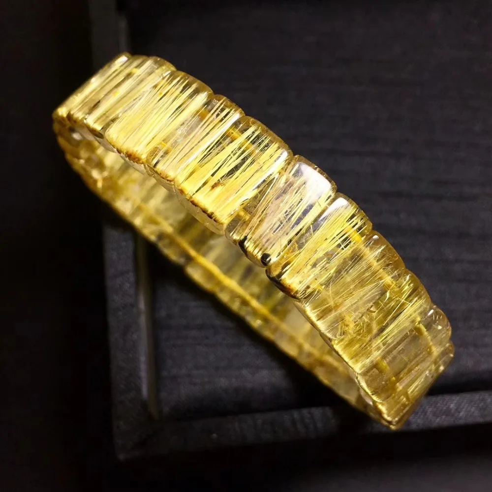 13x5mm Natural Gold Rutilated Titanium Quartz Crystal Bracelet Woman Man Rectangle Beads Jewelry Brazil Certificate AAAAA