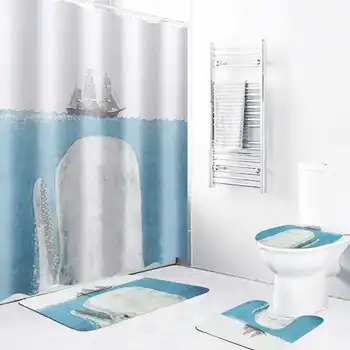 

3 PCS high quality Ocean Whale Shower Curtain Waterproof Toilet Cover Mat Bathroom Decor Printed Shower Curtain with 12 Hooks