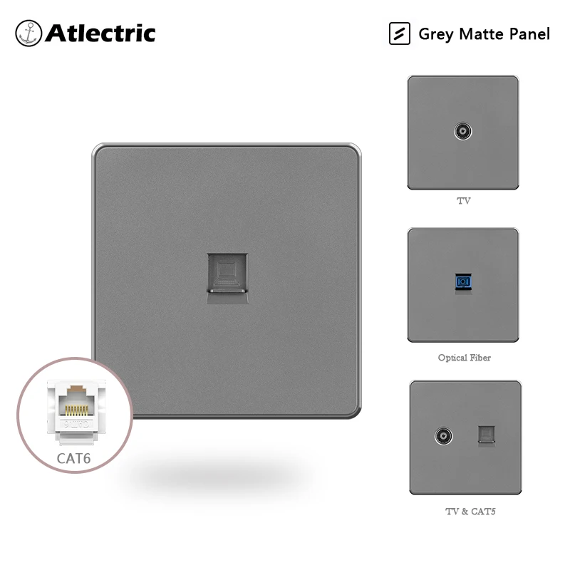 

Atlectric Wall RJ45 Socket Computer TV Socket Gray Matte Plastic Panel 86mm * 86mm Cable Network Interface Outlet Jack Socketes
