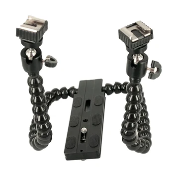

HOT-Flexible Arm Support Flip Flash Stand macro stand mount double head flash base with 1/4 inch Screw for Canon MT-24EX tripod