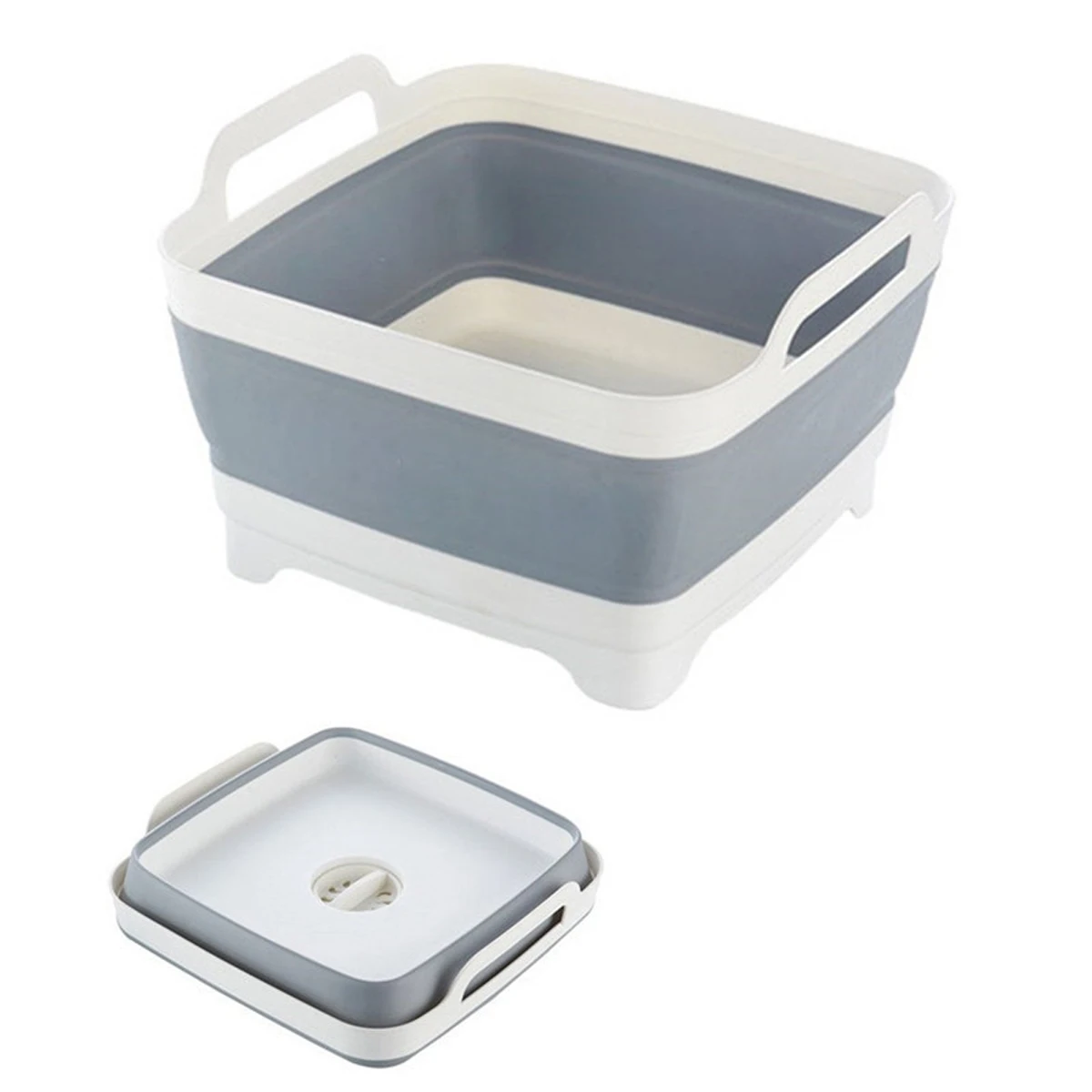 Folding Wash Basin Silicone Dish Tub Collapsible with Drain Plug Carry Handles Washing Drainer Sink Colander for Camping | Дом и сад