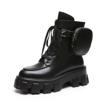 

2020 New Chunky Boots Fashion Pocket Platform Boots Women Ankle Boots Female Sole Pouch Ankle Boots Women Botas Mujer Plus Size