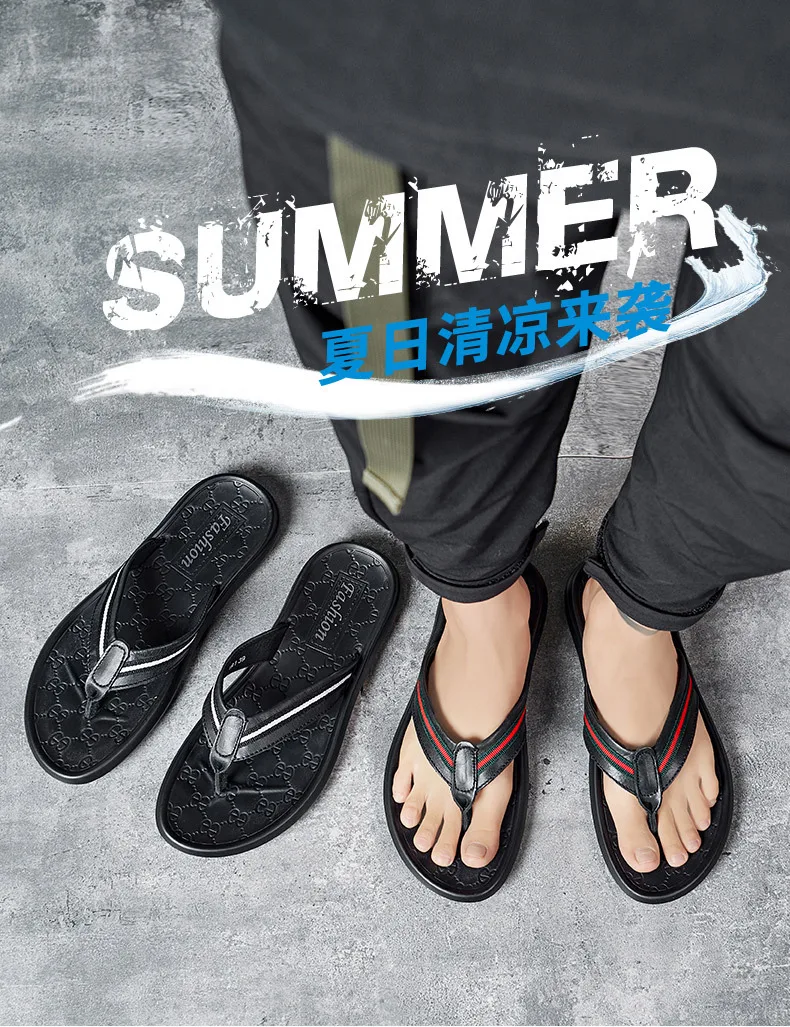 Summer Genuine Leather Flip-flops Sandals Split Toe Sandals Men's Casual Men Slippers