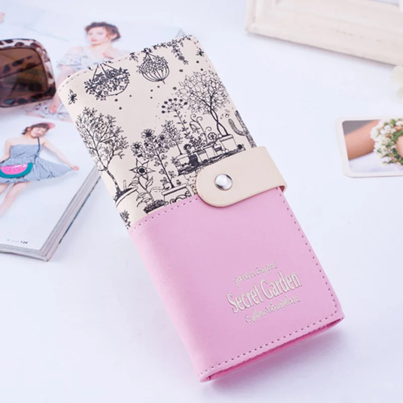 Long Pink Женский кошелек модный Ландшафтный узор PU кожаный вместительный бумажник Женские и женские карты женские сумки-клатчи сумка держатель - Цвет: Long Pink