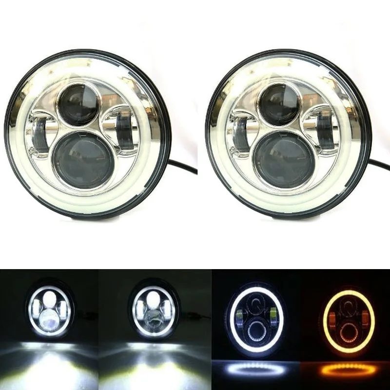 Chrome 7inch led headlight with amber halo ring