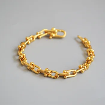 

INS Blogger Savis Celebrity Inspired U-Shaped Thick Chain Bracelet Women's 20mm 18mm 18K Real Gold Plated Brass bracelet