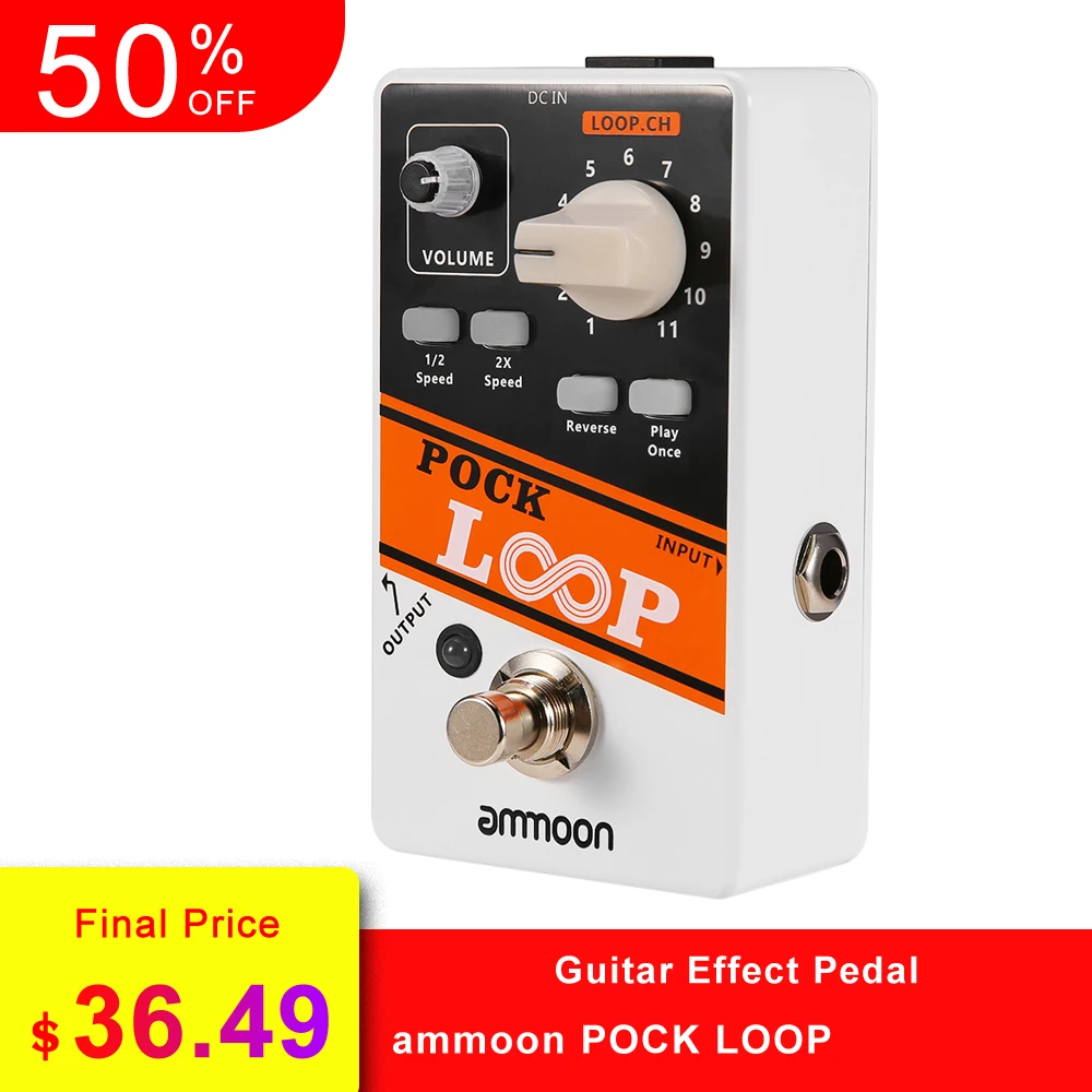 

ammoon POCK LOOP Looper Guitar Effect Pedal 11 Loopers Max.330mins Recording Time Supports 1/2 & 2X Speed Reverse True Bypass