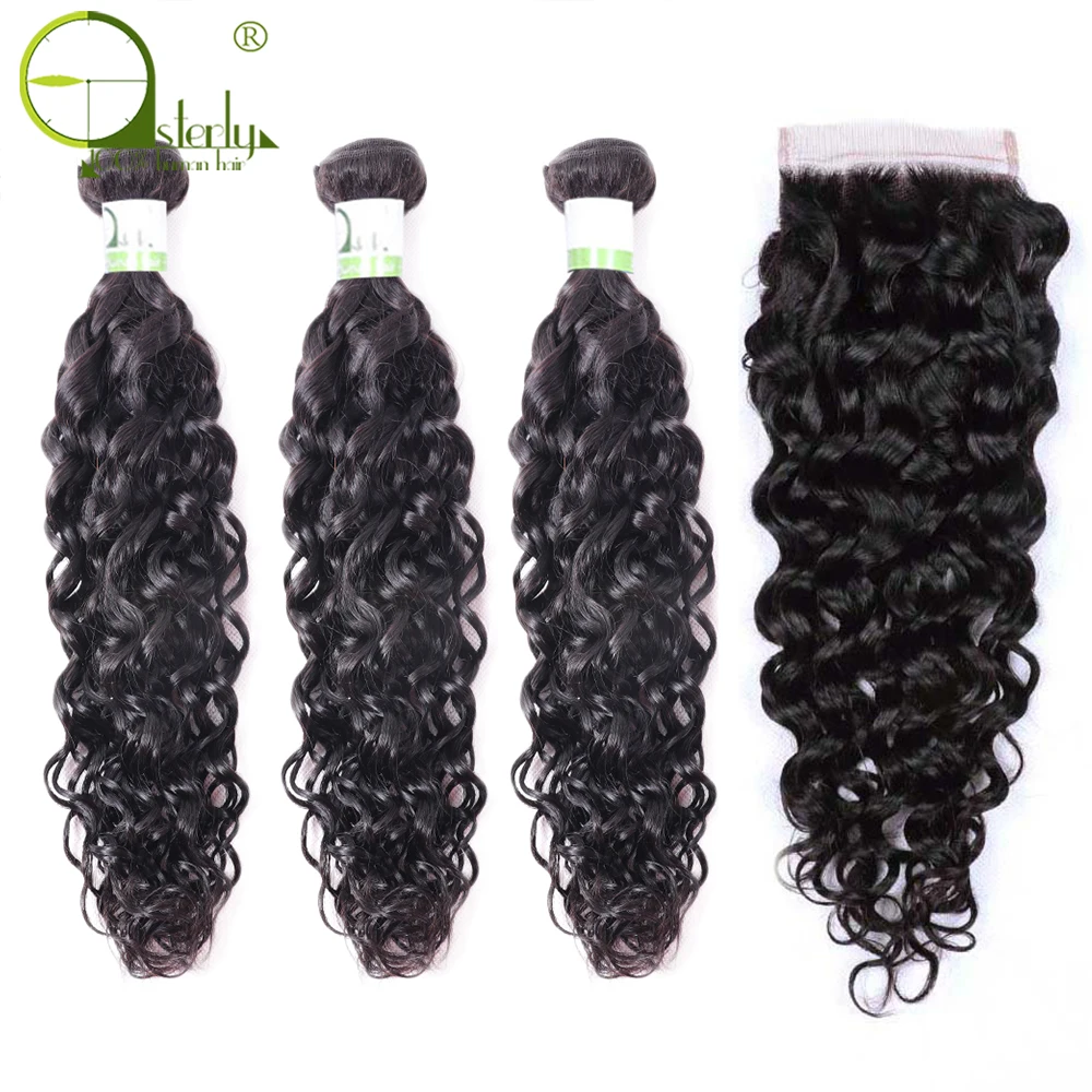 Объемные волосы волна воды пучки с закрытием Remy человеческие перуанские волос