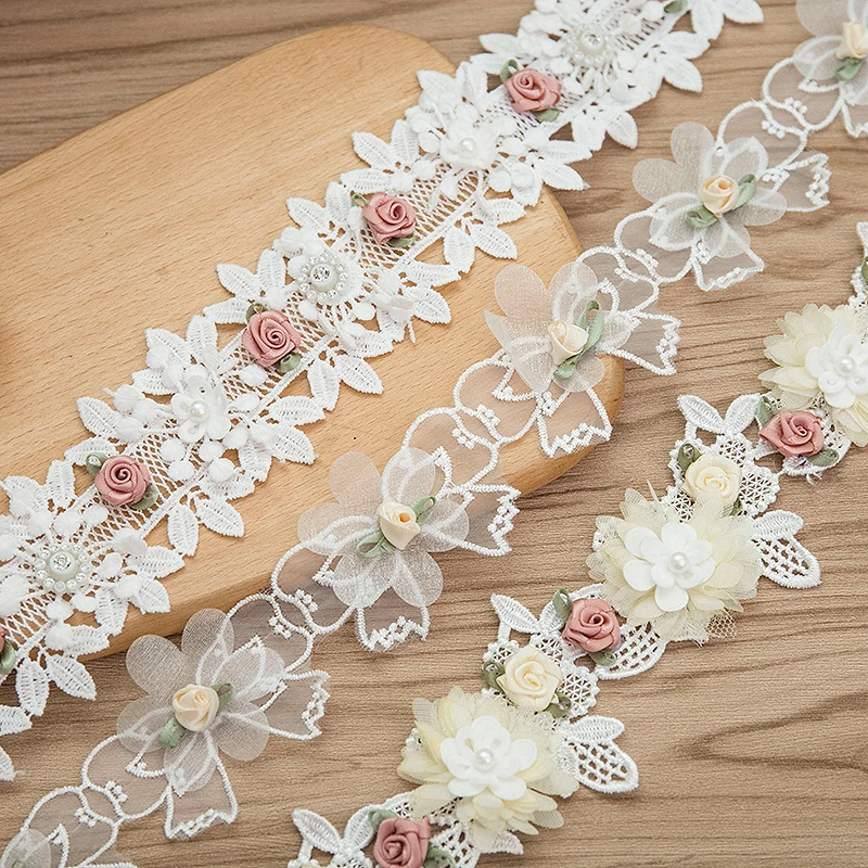 Lace Ribbon White 3D Flower Butterfly Lace Trim Appliqu Trimming Lace Ribbon Embroidered Fabric Sewing Craft DIY Handmade Wedding Decoration