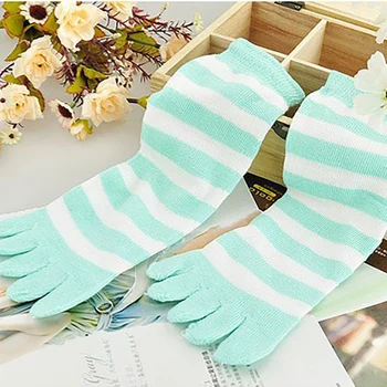 

6 Pairs Fashion Warm Casual Striped Toe Funny Five-finger Elastic Autumn Winter Tube Breathable Cotton Blend Soft Women Socks