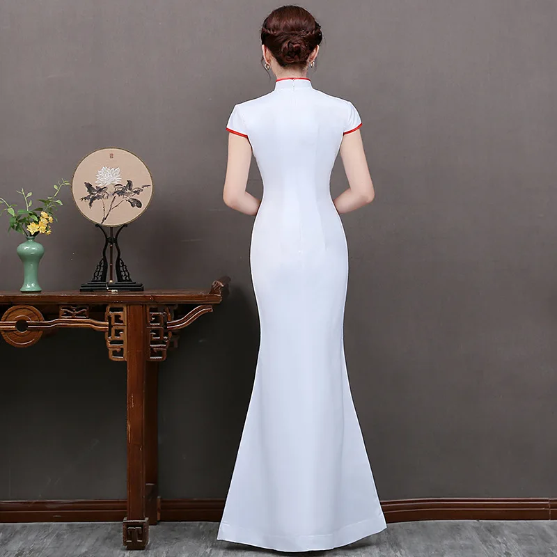 Женское длинное платье в китайском стиле с вышитыми цветами, S-5XL Cheongsam в китайском стиле с воротником-стойкой, женское тонкое вечернее платье Qipao Vestido