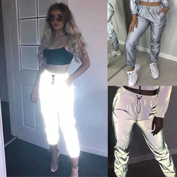 

2020 spring and summer fashion new luminous loose casual pants street reflective beam foot overalls jacket pants women