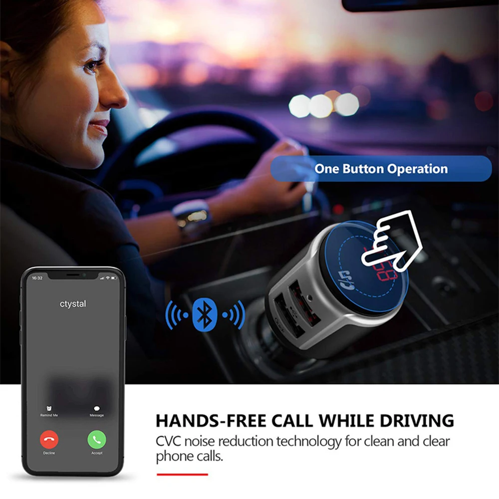 Автомобильный Bluetooth fm-передатчик, беспроводной радио адаптер, музыкальный MP3 плеер, автомобильный комплект, Hands Free, звонки с QC3.0, двойной USB зарядкой 5