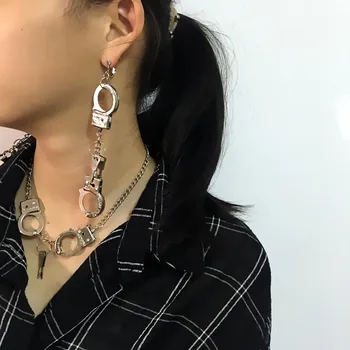 

Creative Handcuffs Key Shape Silver Color Dangle Earrings For Women Girl Unique Punk Party Geometric Drop Earrings Cool Jewelry