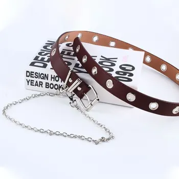 

Fashion Women Punk Chain Belt Adjustable Double/Single Row Hole Eyelet Jeans Waistband with Eyelet Chain Decorative Belts 2020