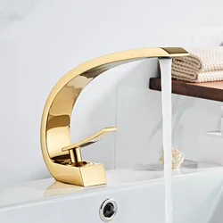 Basin Faucet Modern Bathroom Mixer Tap Black/Gold Wash basin Faucet Single Handle Hot and Cold Waterfall Faucet
