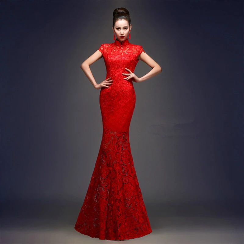 Красное винтажное вечернее платье в китайском стиле, свадебное платье Cheongsam, длинное платье подружки невесты, свадебные вечерние платья Qipao