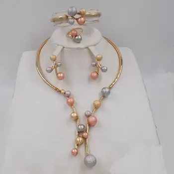 

High Quality Ltaly 750 Gold color Jewelry Set For Women african beads jewlery fashion necklace set earring jewelry