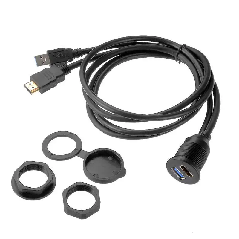 

New USB 3.0 HDMI Extension Flush Dash Panel Mount Cable For Car Boat Motorcycle