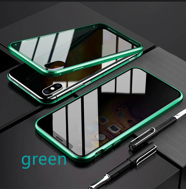 Huawei P30 Lite анти-пип двойное стекло в рамке мобильный телефон оболочки все включено металлическая рамка Магнитный чехол для телефона - Цвет: Green