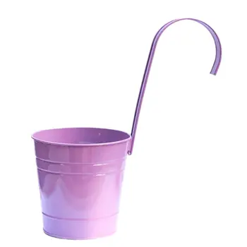 

1pc Metal Flower Hanging Flower Pot Hook Wall Removable Candy Color Iron Bucket Tin Garden Balcony Hanging Succulent Basket