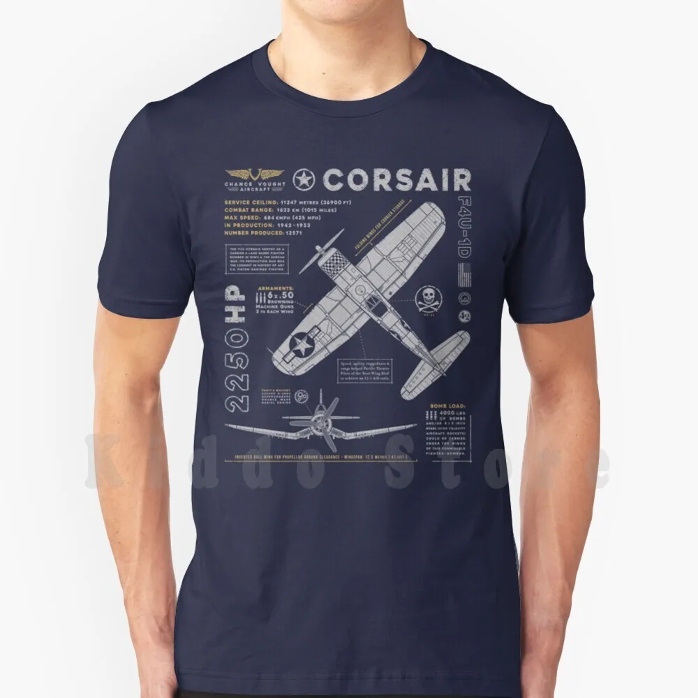 F4U Maglietta Corsair Uomo Cotone Cotone S-6Xl F4U Corsair F4U Corsair Chance Vaught Ala Piegata Uccello Fischietto Morte Pecora Nera