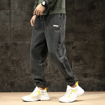 

Japanese Vintage Fashion Men Jeans Retro Black Gray Loose Fit Denim Cargo Pants Harem Jeans Streetwear Hip Hop Joggers Jeans Men