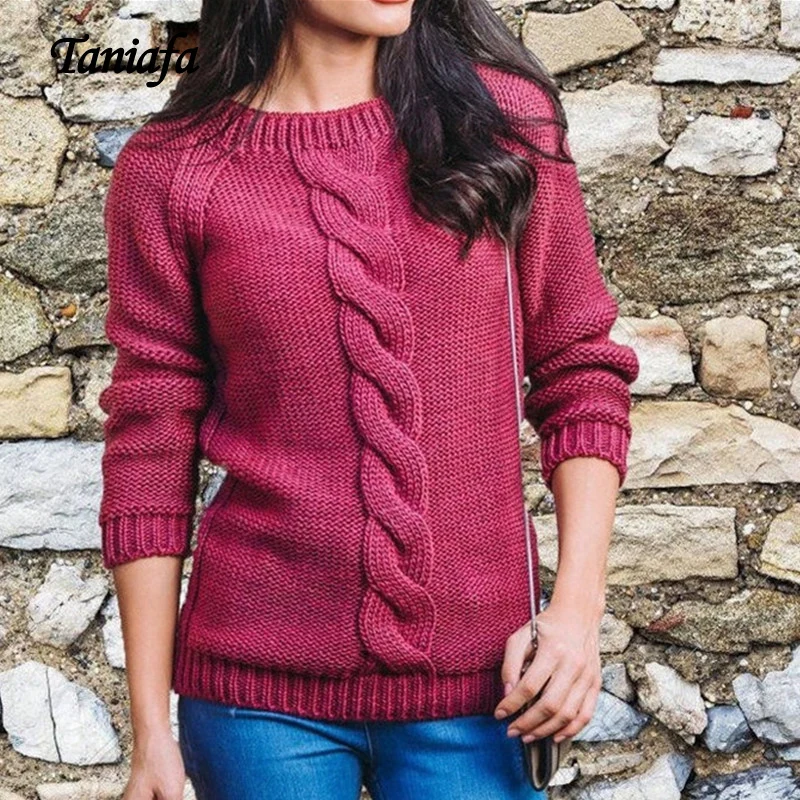 

Taniafa Women Fashion Casual Knitted Sweater Streetwear Round Neck Long Skeeve Pullover Loose 2019 Winter Warm Tops