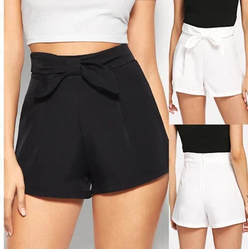 

2020 New Summer Women Sexy Big Bowknot Tied Waist Shorts Young Lady Black White Cool Matching Clothing Party Clubwear Shorts