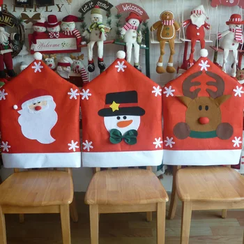 

BIT.FLY Christmas Decoration For Home Chair Cap Covers Hood Xmas Red Hat Home Party Dinner Table DIY New Year Decor Supplies