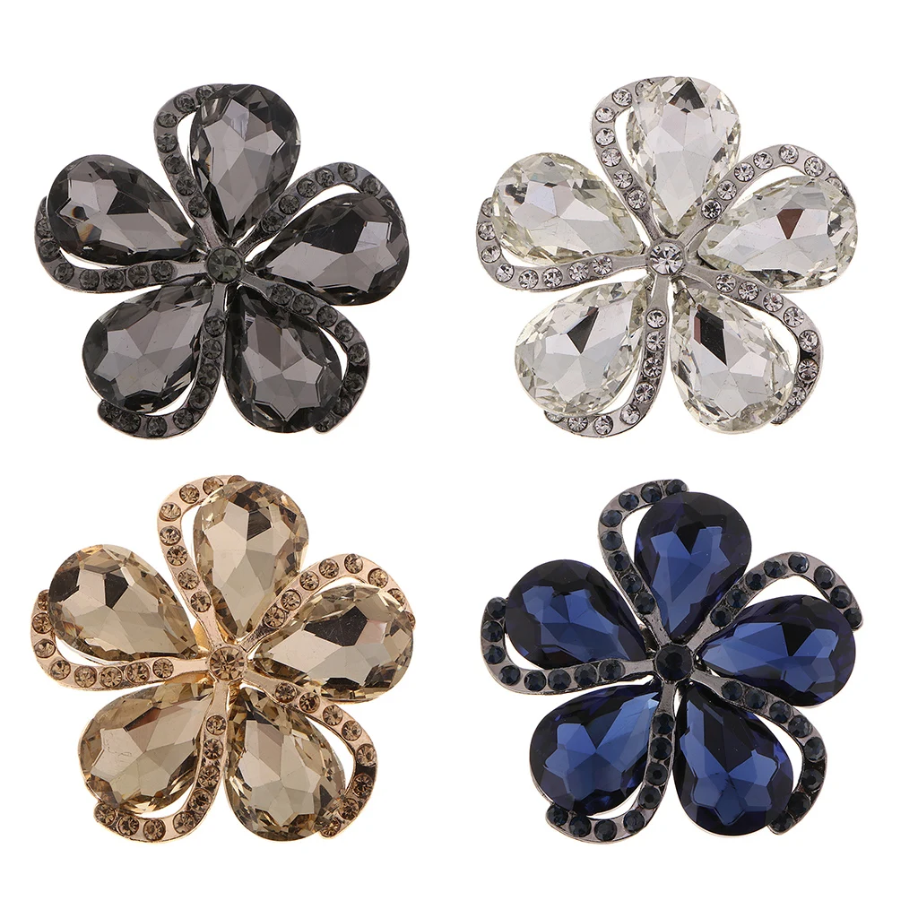 1Pcs Beautiful Floral Rhinestone Shank Button Crystal Flower Brooch Decorative Buttons Sewing Embellishments for Wedding Dress