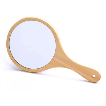 

Wooden Portable Makeup Small Mirror Ladies Retro Handheld Hanging Mirror Mini HD Small Round Mirror