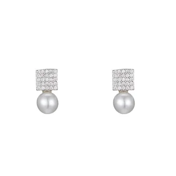 

GI-12 New Fashion Beautiful Rhinestone Square Temperament Type Pearl Stud Earrings for Women Jewelry Stud Earrings