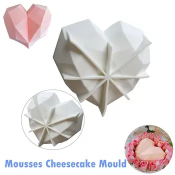 

3D Love Diamond Heart Shaped Mousse Cake Mold Silicone Cake Food Grade Kitchen Mold Love Baking Diamond Dessert Molds Cake E4H3
