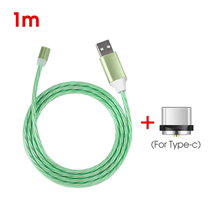 Магнитный светящийся кабель светодиодный светящийся струящийся Micro usb type C провод для быстрой зарядки для телефона Android яркий зарядный кабель для huawei - Цвет: For Type C Green