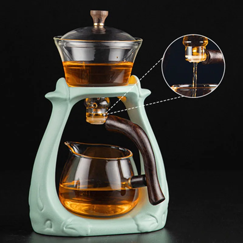 Lazy Kungfu Glass Tea Set, Magnetic Water Diversion Rotating Cover Bowl, Semi-Automatic Glass Teapot Suit for Home Gifts, Outd