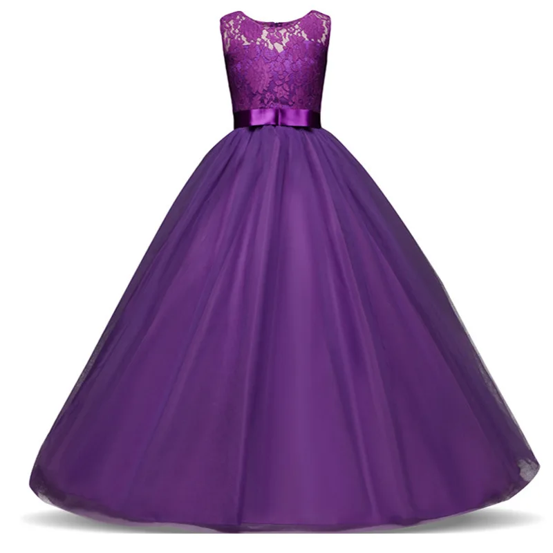 Детское платье для девочек; свадебное фатиновое кружевное длинное платье для девочек; элегантное праздничное платье принцессы; торжественное платье для детей-подростков - Цвет: Purple