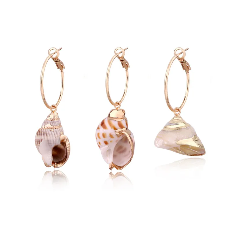 

1Pair New Boho Irregular Natural Sea Shell Conch Earrings For Women Spiral Cowrie Pendant Earrings Beach Summer Jewelry E305