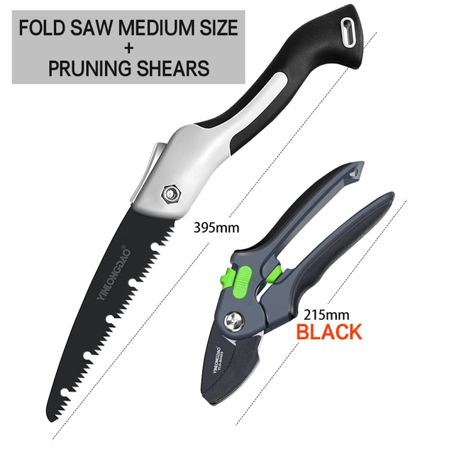DTBD Plant Trim Horticulture Pruner Cut Secateur Shrub Garden Scissor Tool Branch Shear Orchard Pruning Shears Folding Saw Set Black Set