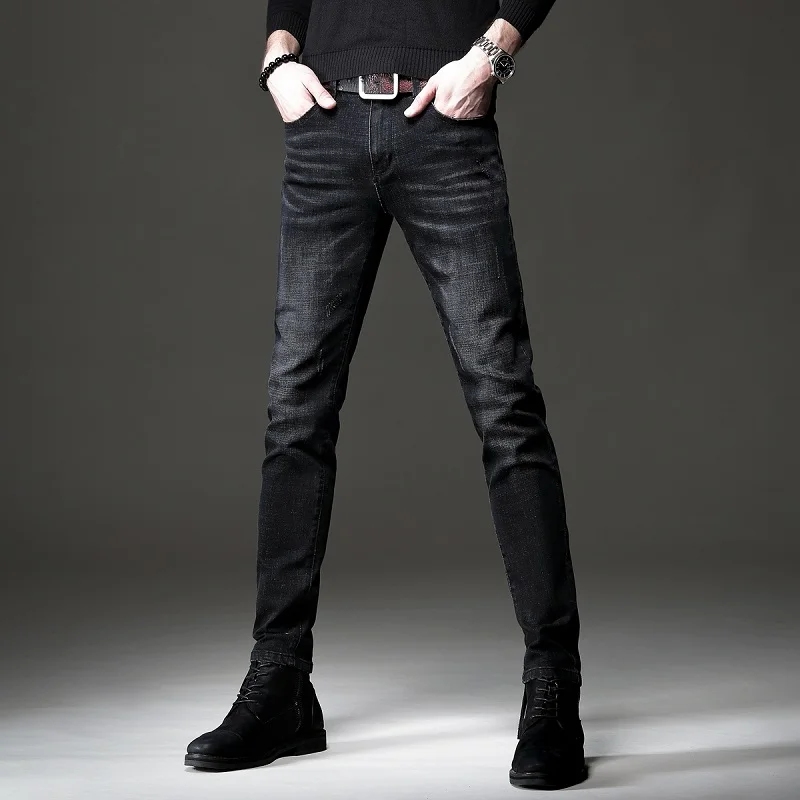 Autumn New Men's Black Jeans Fashion Embroidered Stretch Slim Fit Denim Pants Korean Style Casual Trousers