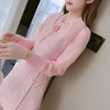 SMTHMA New Fashion Patchwork Thick Woolen Diamonds Bow Tie Tweed Dresses Winter Women Long Sleeve Elegant Pink Vestidos ► Photo 3/6
