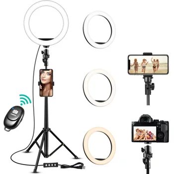 

8 inch Wireless Selfie Ring Light Set Camera Phone Ring Lamp 3 Color Adjusstable With Stand Tripods For Makeup Video Live Studio