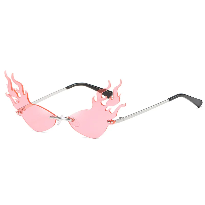 Модные огненные волнистые солнечные очки, женские и мужские солнцезащитные очки без оправы, роскошные трендовые вечерние уличные очки - Цвет линз: Pink