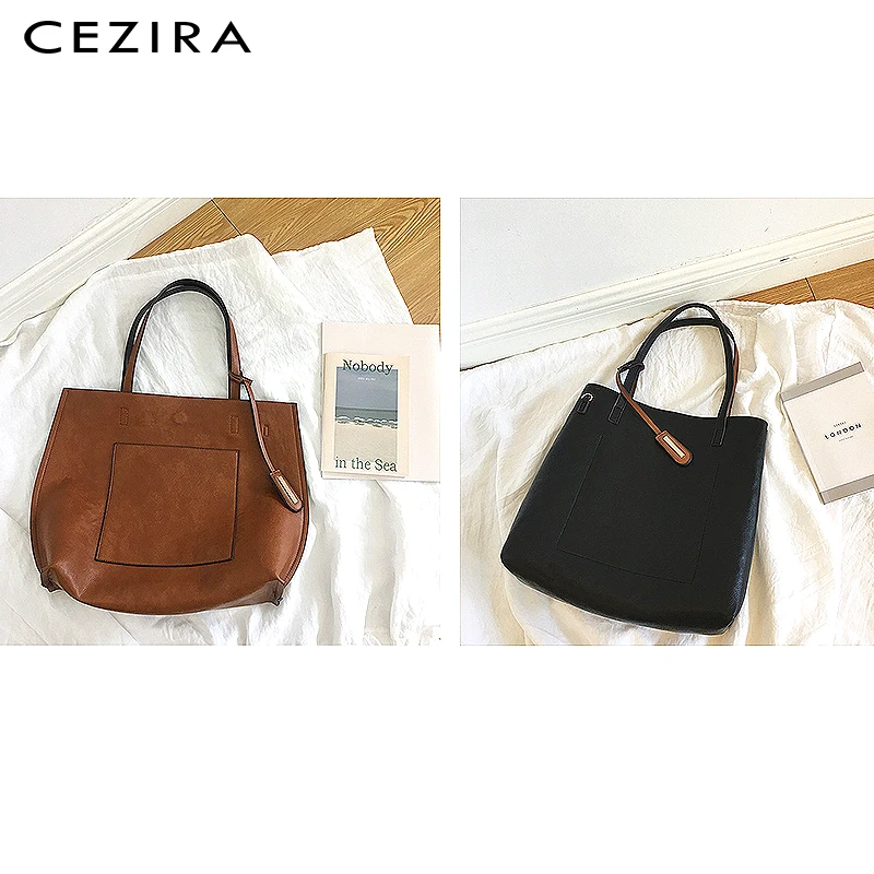 CEZIRA, искусственная кожа, большая сумка-тоут, женская мода, ПУ кожа, сумка на плечо, Дамская Повседневная сумка, двусторонняя, женская, шикарная, на молнии, кошелек