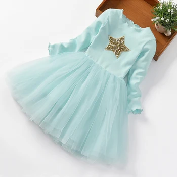 

Girls Winter Dress of Girl Long Sleeve Flowers Tulle Princess Dress Baby Girls Dress Kids Dresses For Girls Casual 3 4 6 8 years