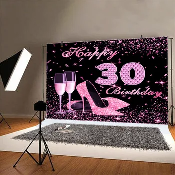 

3Sizes 30/40th Happy Birthday Pink Flamingo Backdrop Photography Backdrop Background Photography Photo Studio Prop Decor