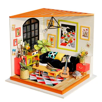 

1pc Wooden Miniature Home Model Creative Handmade Assembly Diy Music Living Room for DIY Craft Toy Birthday Gift (As Shown)